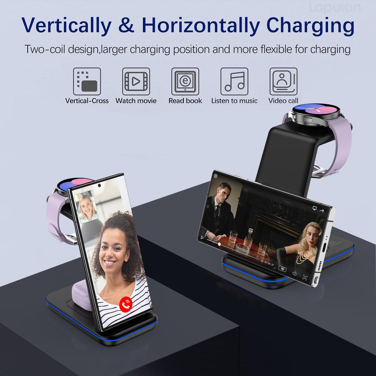 Wireless Charging Station for Samsung/Android, Fast Wireless Watch Charger Station Compatible for Samsung Galaxy S25 Ultra/S24/S23+/Z Flip 7/6 Fold
