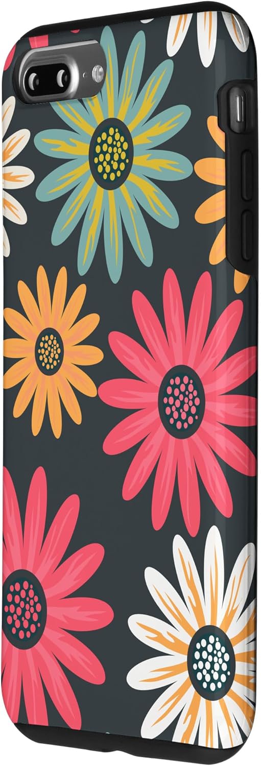 iPhone 7 Plus/8 Plus Case AEN021 Floral Daisy Flowers Pink Green Orange Grey Pattern