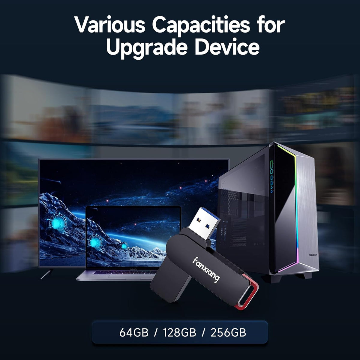 2 Pack 64GB USB Flash Drive, Metal Thumb Drives, USB 3.2 Up to 200MB/s Type A Memory Stick for Storage and Backup, F309