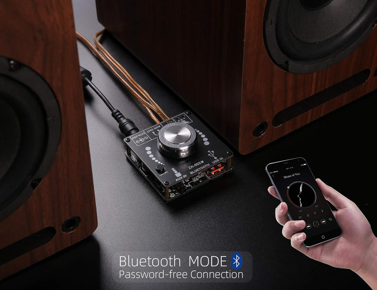 Mini Bluetooth Amplifier 50W+50W Dual Channel Stereo Power Output, DC 12V, Bluetooth, AUX, USB Input