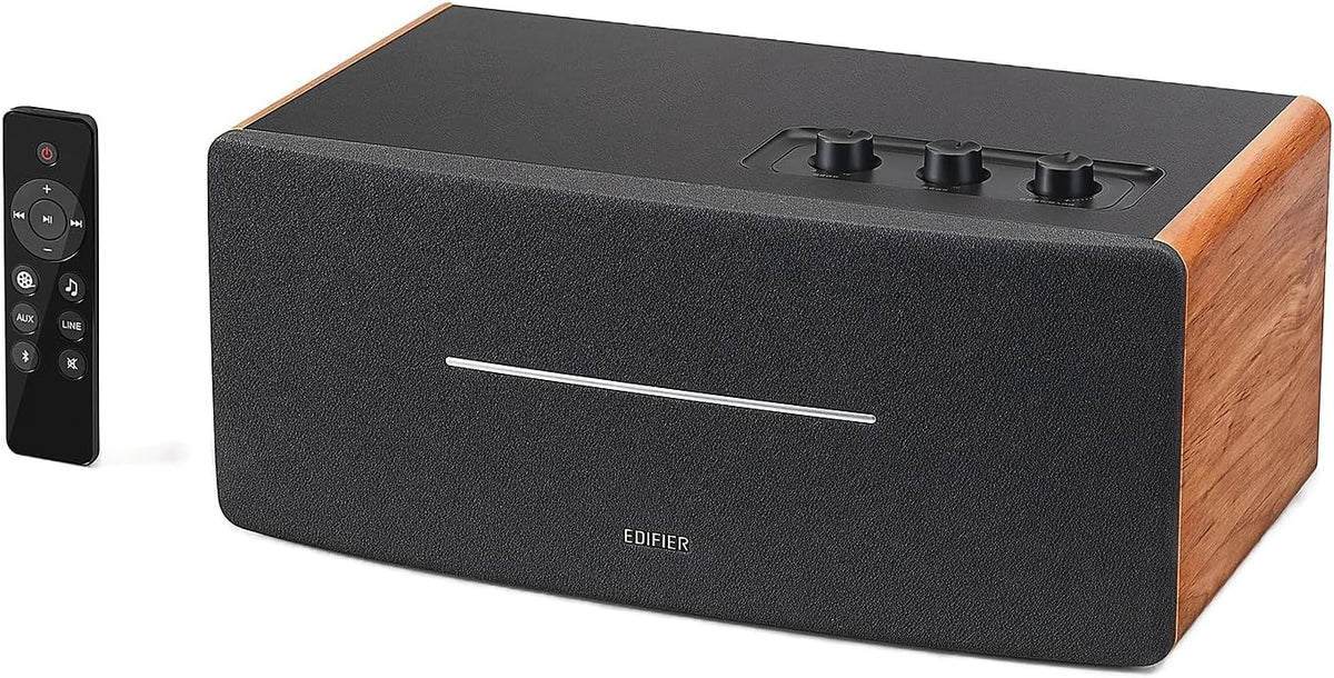 Edifier D12 Integrated Desktop Computer Speakers with Bluetooth 5.0, Wireless Stereo Tabletop Speaker 70 Watts RMS with Subwoofer Line Out, RCA, Aux Input for PC Monitor Laptop - Wooden Enclosure