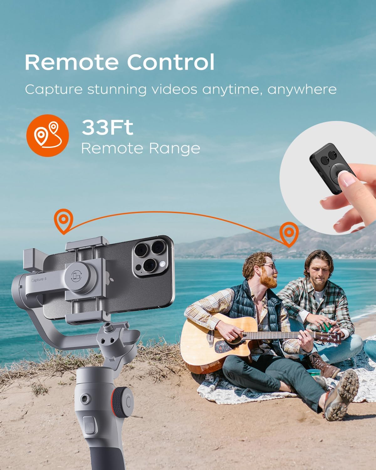 FUNSNAP Capture5 Gimbal Stabilizer for Smartphone, Magnetic AI Tracker Fill Light Remote Control 500g Payload, 3-Axis Phone Gimbal for Android & iPhone 16 15 Pro Max for Video Recording