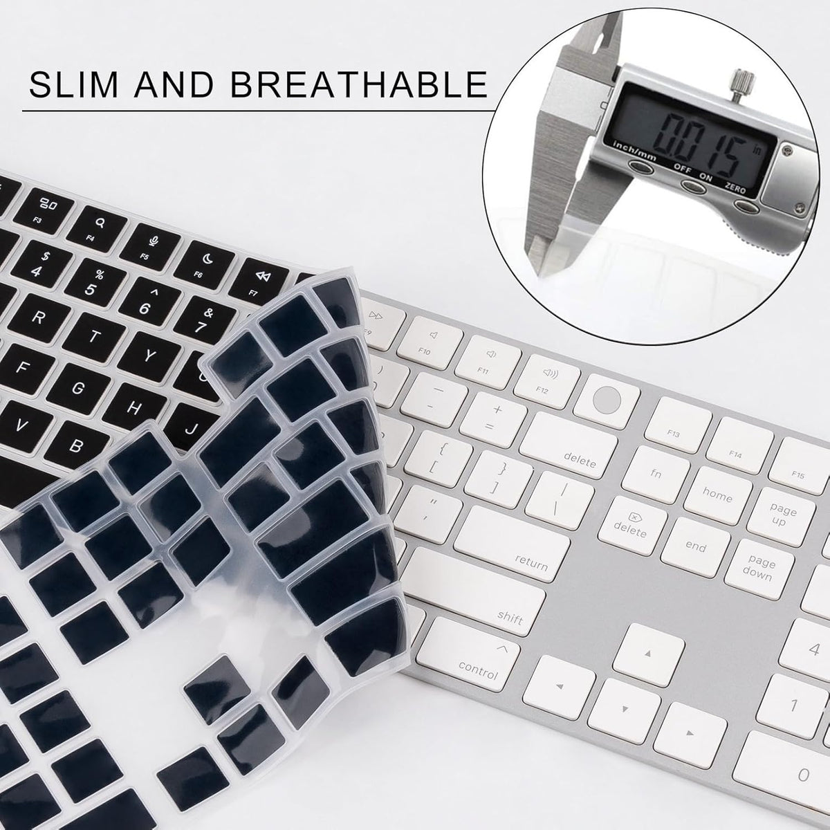 Allinside Black Keyboard Cover for Mac Magic Keyboard with Touch ID and Numeric Keypad A2520 US Layout