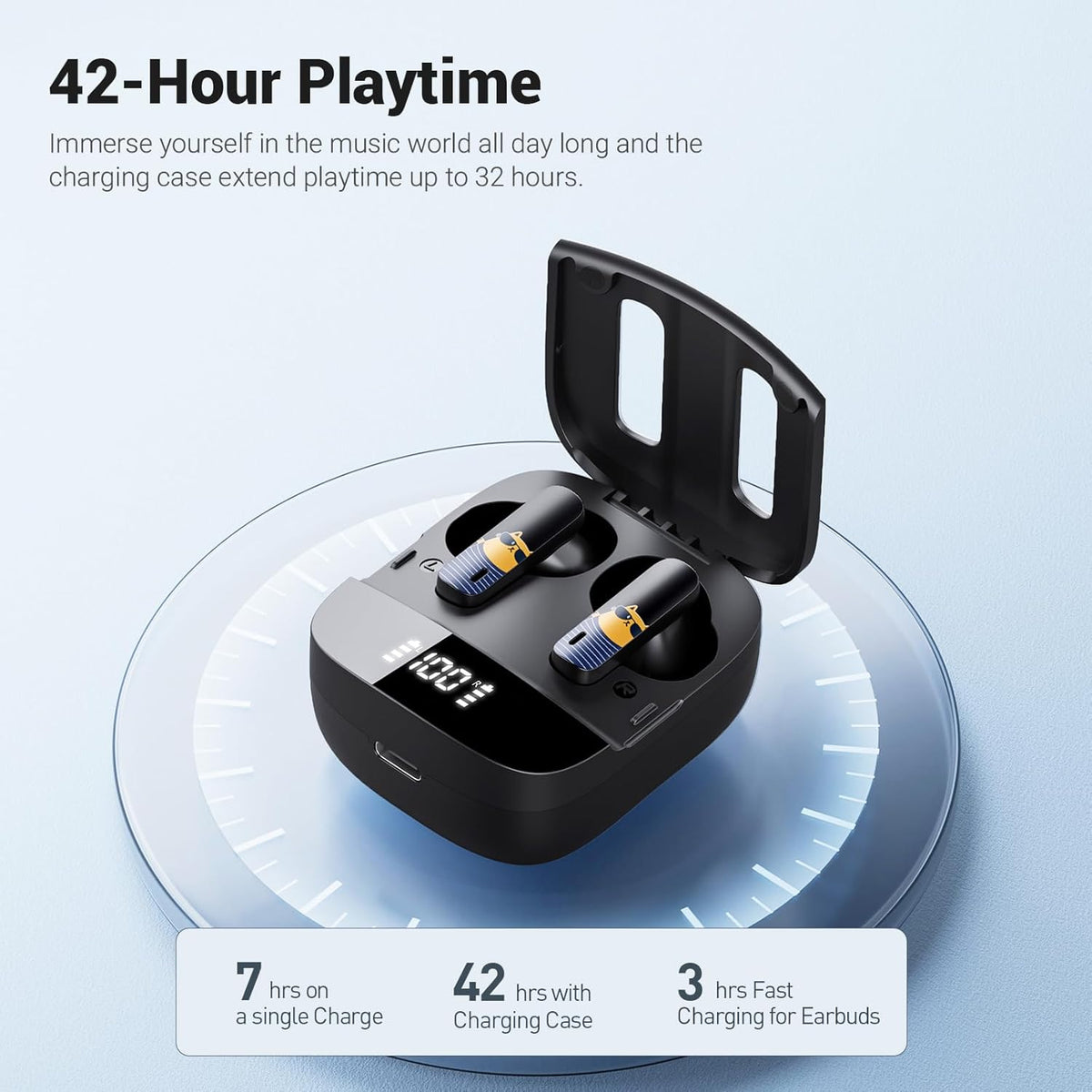 Wireless Earbuds Bluetooth 5.3 Headphones with Charging Case, Lightweight Earphones with Mic for Android/iOS Phones,