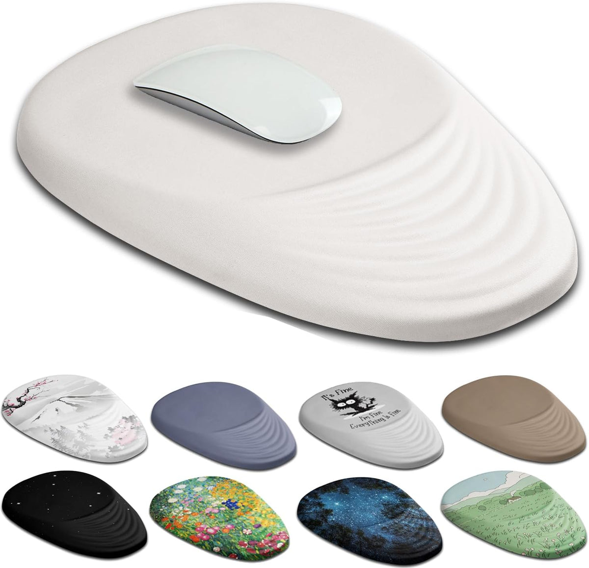 Ergonomic Mouse Pad Wrist Support, White Mouse Pad with Wrist Rest, Entire Memory Foam & Non-Slip PU Base MousePads with Massage Design for Pain Relief, Desk, Office, 12" x 8" x 1.2" Inch