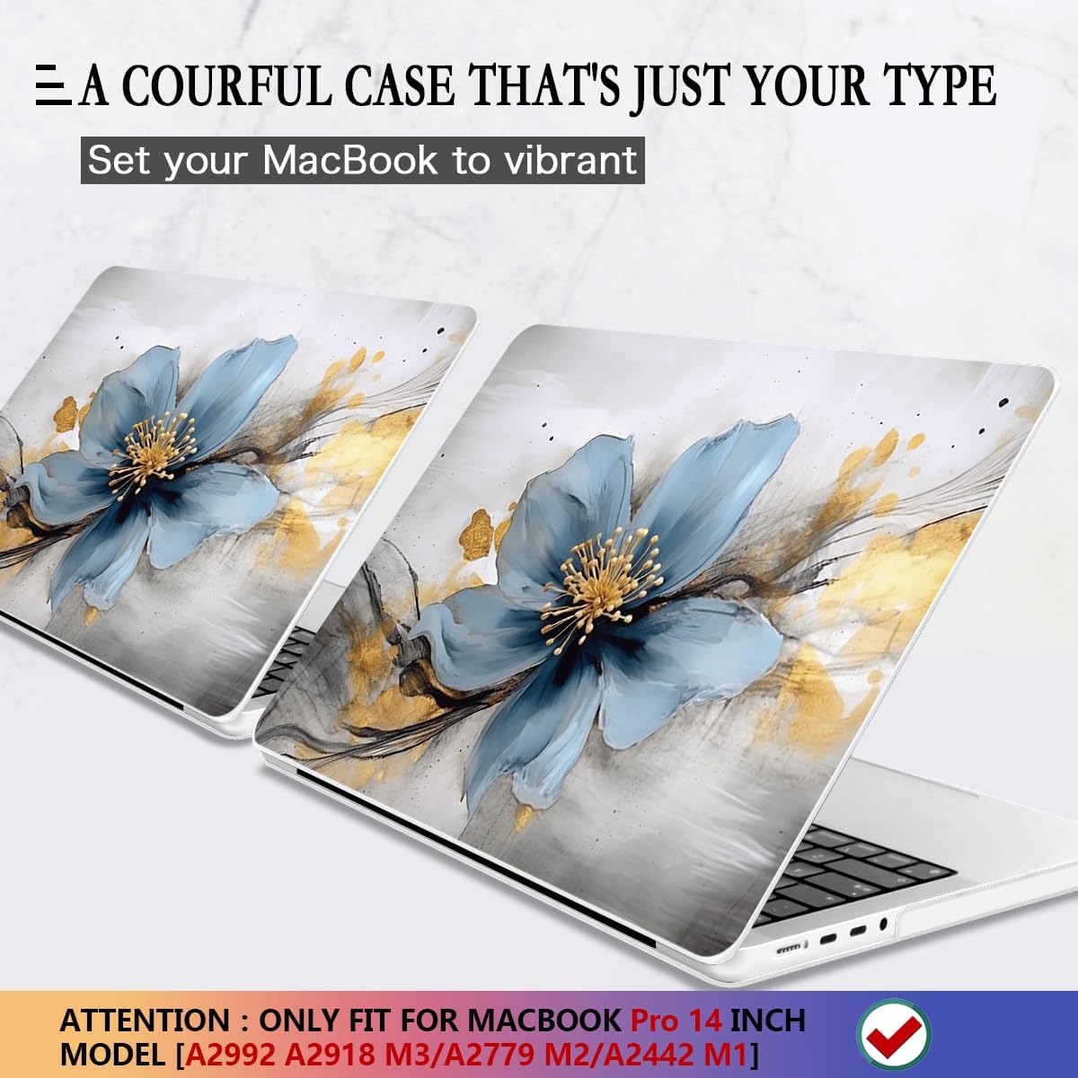 CISSOOK for MacBook Pro 14 Inch Case 2024 2023 2022 2021 M4/M3/M2/M1 Pro/Max Chip A3401 A3112 A3185 A2918 A2992 A2779 A2442 Model, Plastic Cover for MacBook Pro 14'' with Touch ID, Retro Floral