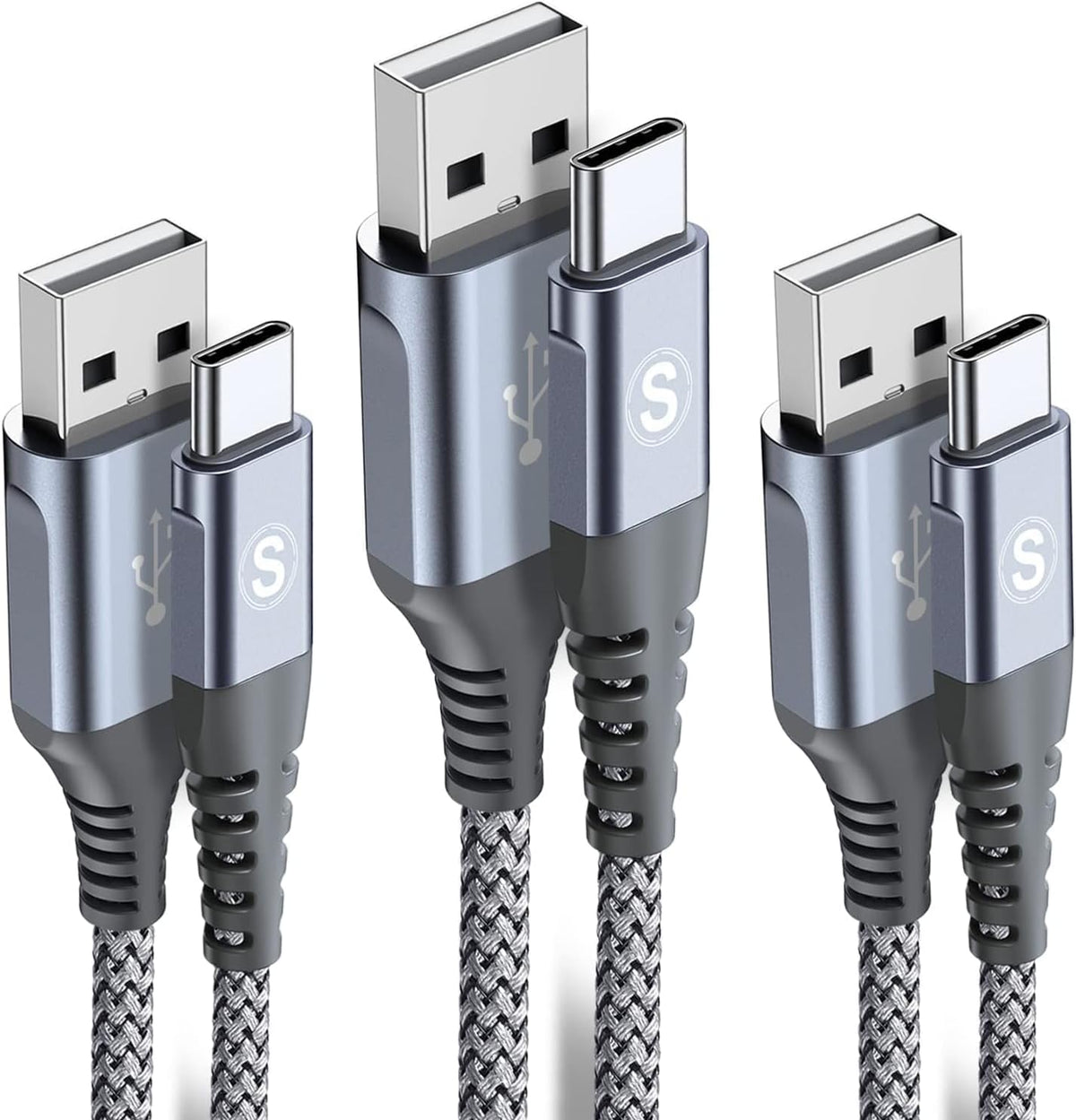 sweguard USB Type C Charger Cable [3-Pack,6.6ft+6.6ft+3.3ft] iPhone 16 Charger Nylon Braided Cord for iPhone 16 15 Pro Max Plus Samsung Galaxy S24 S23 S22 S21 S20 S10 Note 20 10 A54 Pixel LG Moto PS5