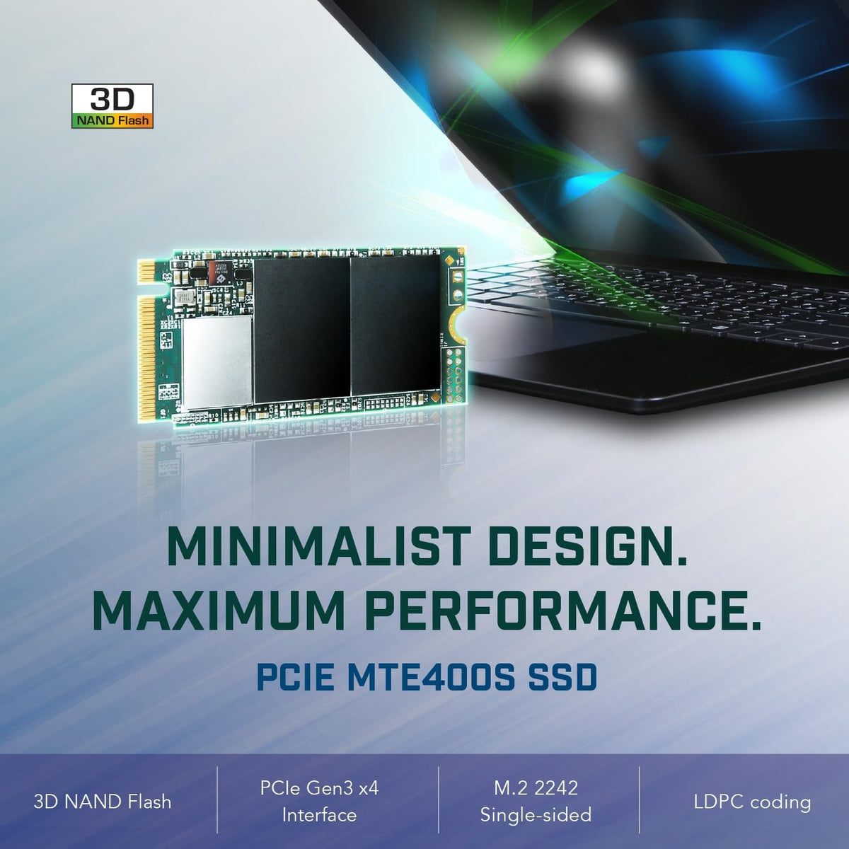 Transcend 1TB MTE400S M.2 2242 PCIe Gen3x4 SSD, Compatible with Ultra-Thin Laptops, Dram-Less Low Power, Up to 2000MB/s, TLC - TS1TMTE400S