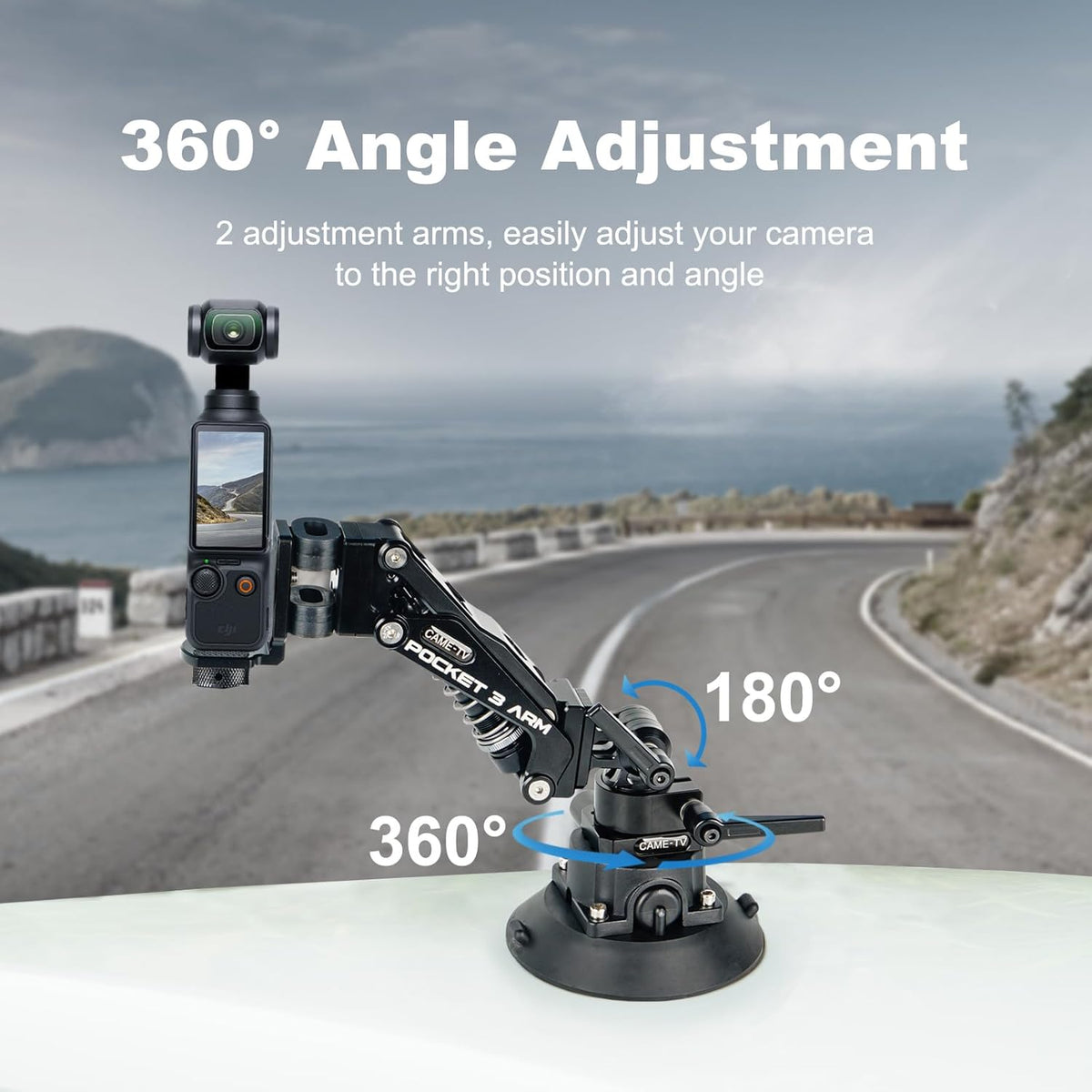 Came-TV Camera Suction Mount Suction, Multifunctional Shock Absorber Arm Video Stabilizer for Pocket 2, Pocket 3, OSMO, Cup Camera Mount, 1/4" Mounting Holes Car Mount & for 360 Action Camera