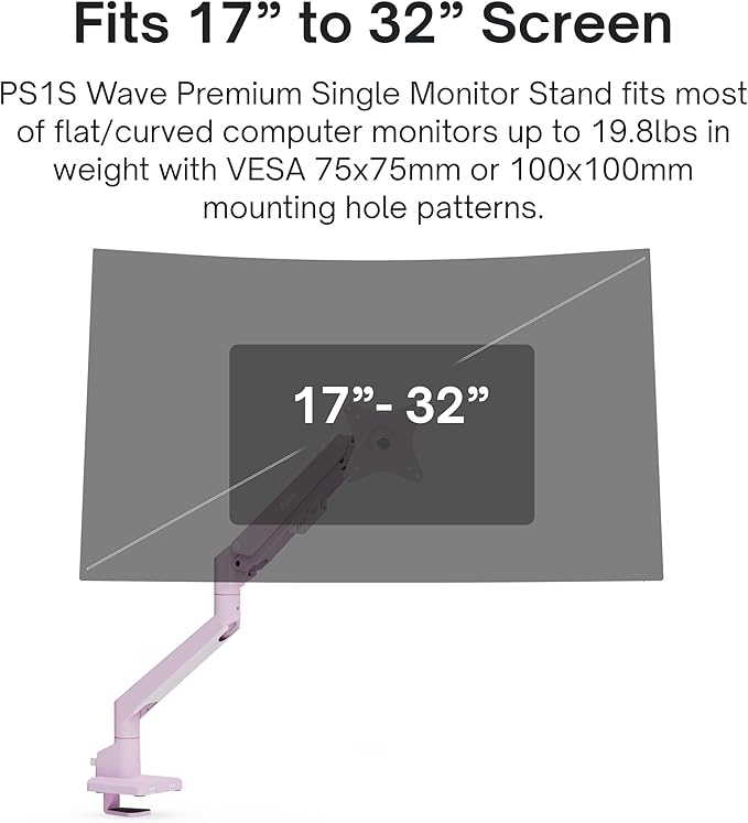 Pixio PXC248WAVE Pink 24 inch 200Hz Refresh Rate FHD 1080p Resolution 1500R Curve Fast VA Panel 1ms GTG Response Time HDR Curved Gaming Monitor and PS1S Wave Pink Single Monitor Arm - Fits up to 32 in