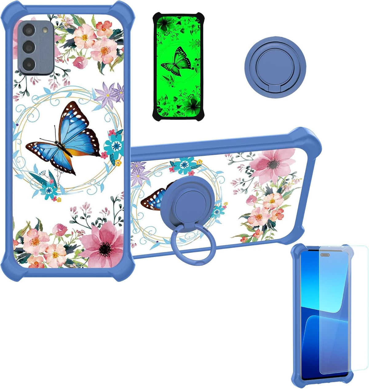 jioeuinly Nokia C300 Case with Tempered Glass Screen Protector, Hard PC + Soft Silicone, Ring Support, Luminous Effect,