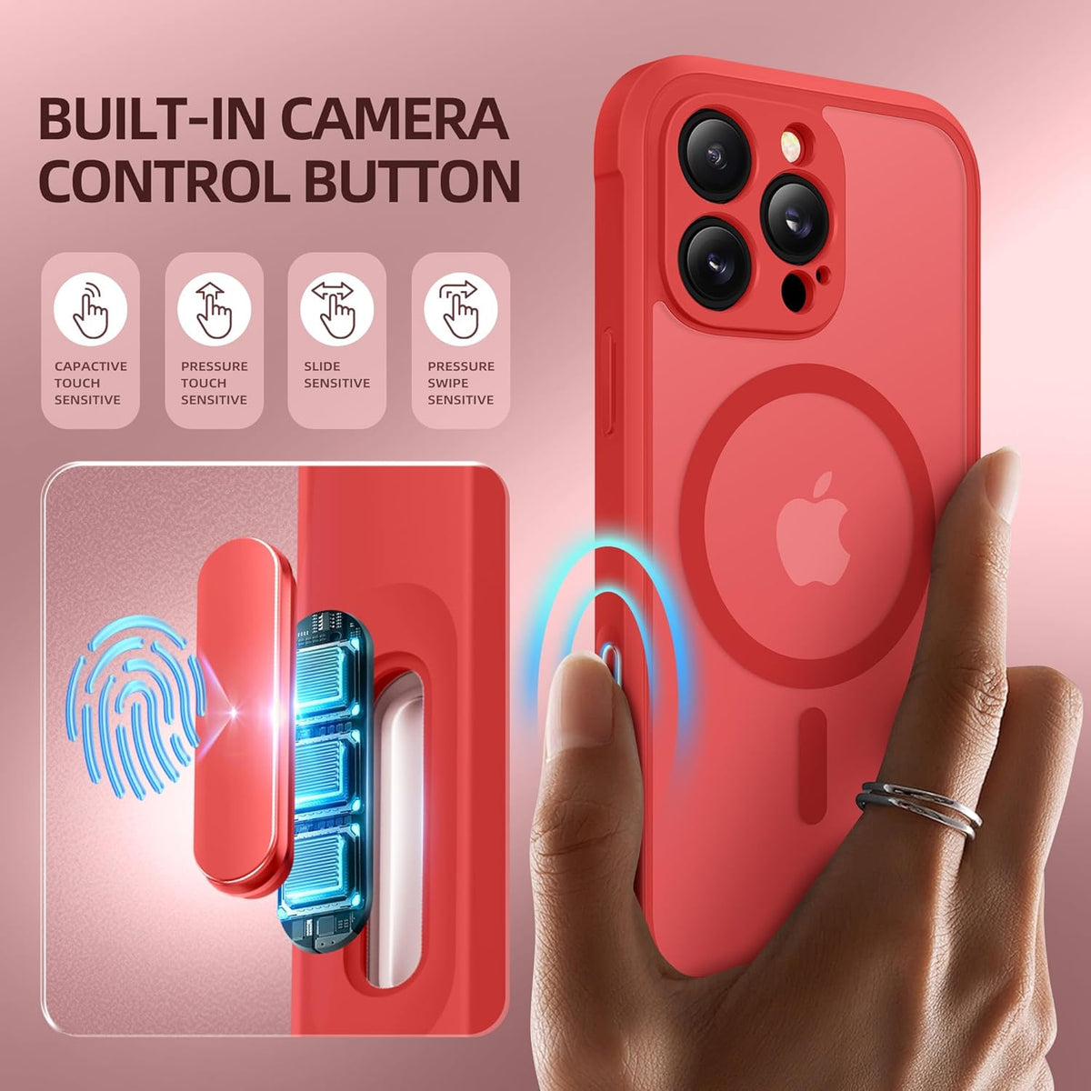 BERFY Magnetic for iPhone 16 Pro Max Case, Compatible with MagSafe, Built-in Privacy Screen Protector and Upgraded Camera Protection, Anti-Spy Full Body Shockproof Phone Case for 16 Pro Max 6.9", Red