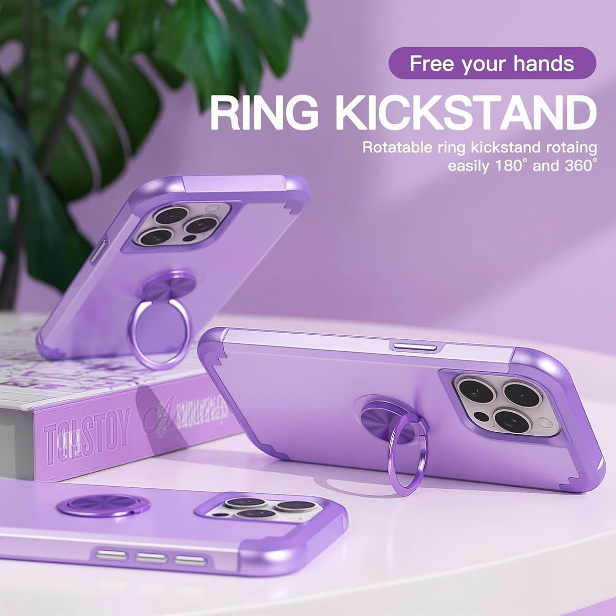 IDweel iPhone 13 Pro Max Case - Purple, 2-in-1 Shockproof with Screen Protector, 360° Ring Holder, Camera Lens