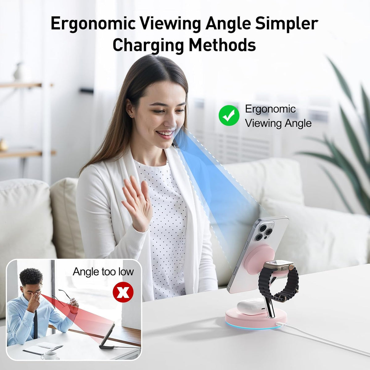 2025 3 in 1 Charging Station Compatible with Magsafe Charger Wireless Charger Stand for iPhone16 15 14 13 12 Series Wireless Charging Station for AirPods Wireless Charging Stand for iWatch Series