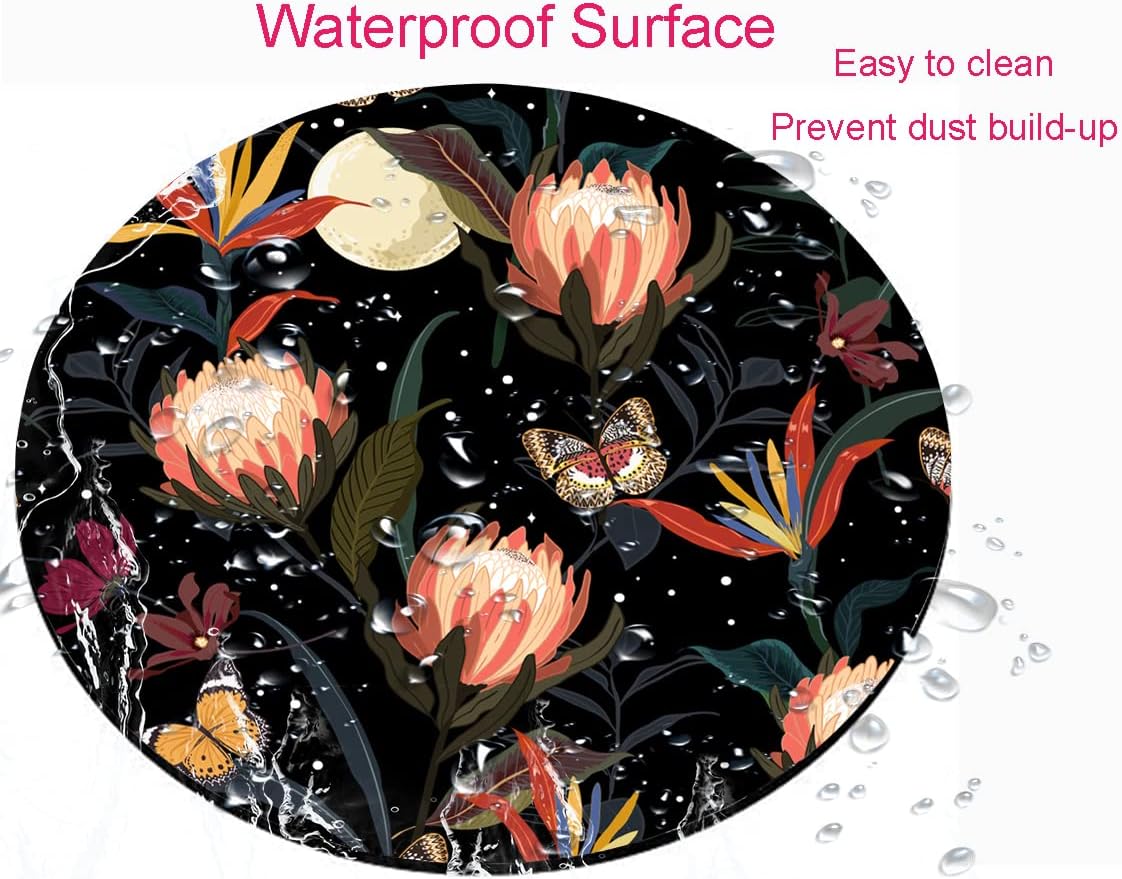 Mouse Pad Round, Cute Mouse Pad with Design, Floral Butterfly Mouse Mat, Non-Slip Rubber Base Mousepad, Waterproof Women Office Computer Mouse Pads