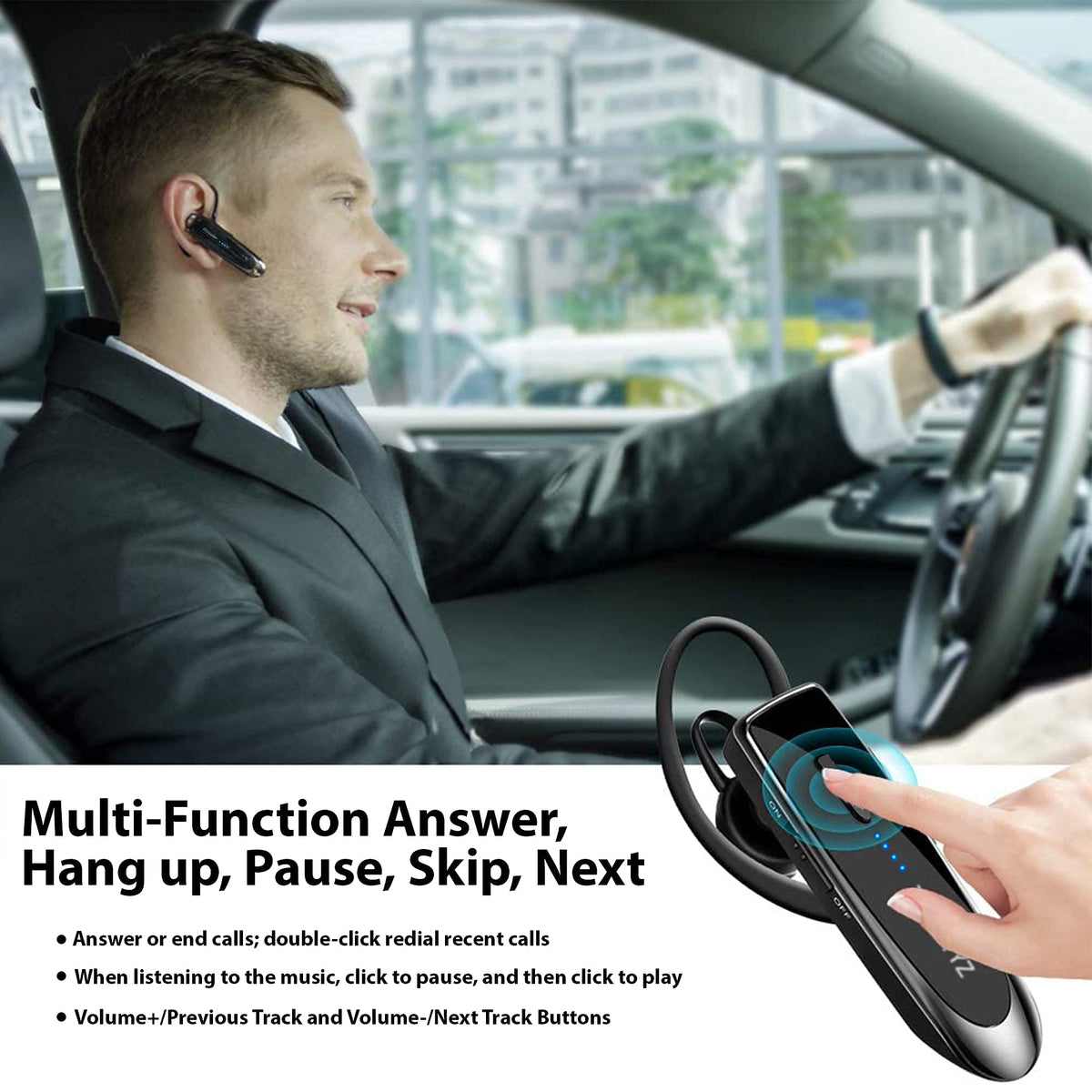 Tek Styz Bluetooth 5.3 Headset Compatible with Kyocera DuraXV Extreme Wireless Earpiece, IPX5 Waterproof, Dual Microphones, Noise Reduction, 60 Days
