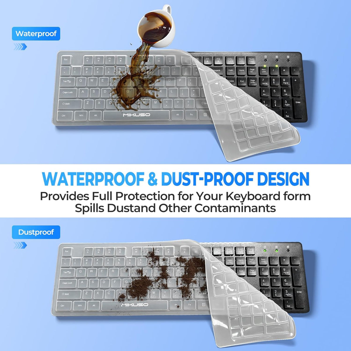 Wired Computers Keyboard with Cover Comfortable Hand Feel,Laser Engraved Characters,12 Multimedia Keys USB Interface Suitable for Laptop PC,Full Size 104 Keyboards, Plug and Play, Office
