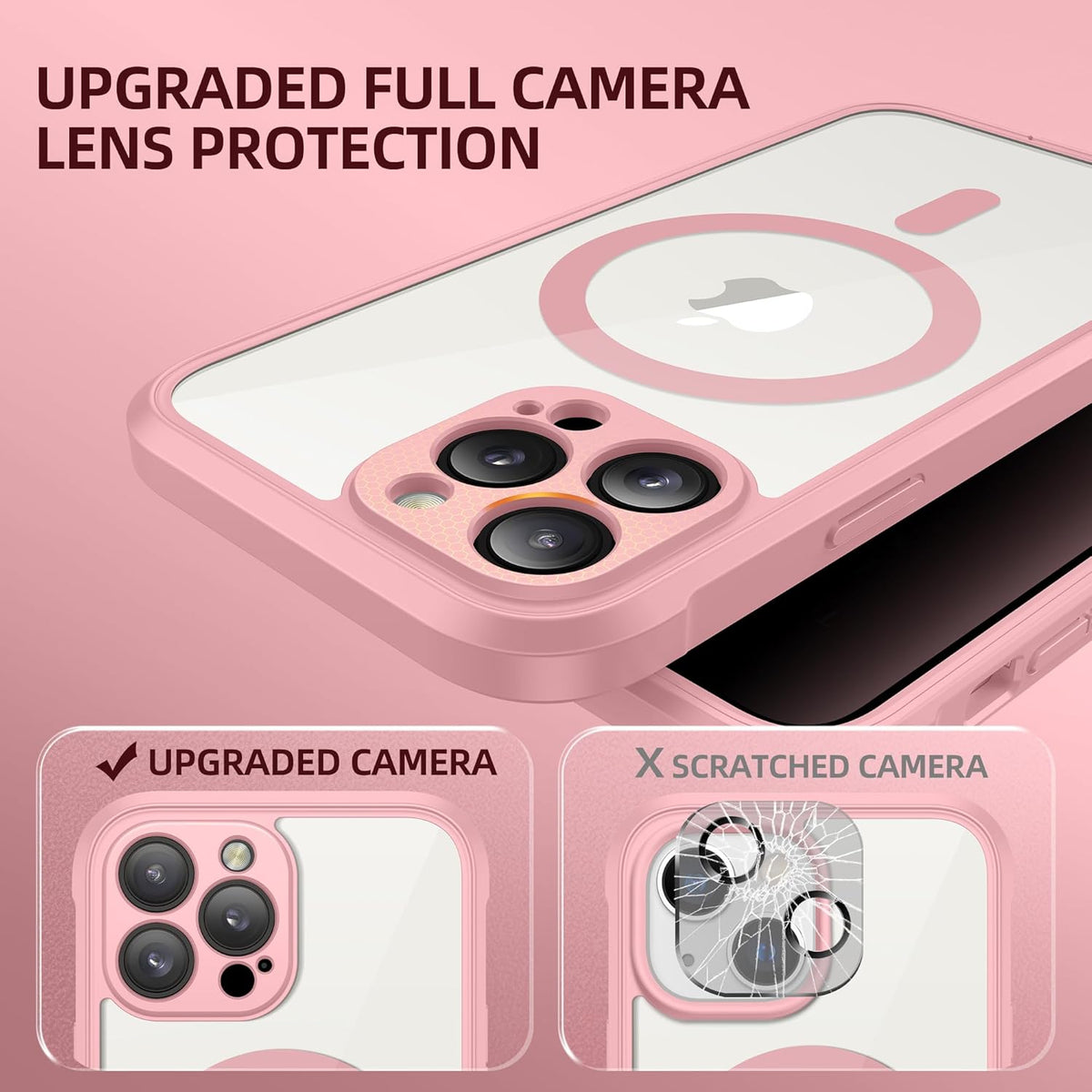 BERFY Magnetic for iPhone 13 Pro Max Case, Compatible with MagSafe, Built-in Privacy Screen Protector and Upgraded Camera Protection, Anti-Spy Full Body Shockproof Phone Case for 13 Pro Max 6.7", Pink