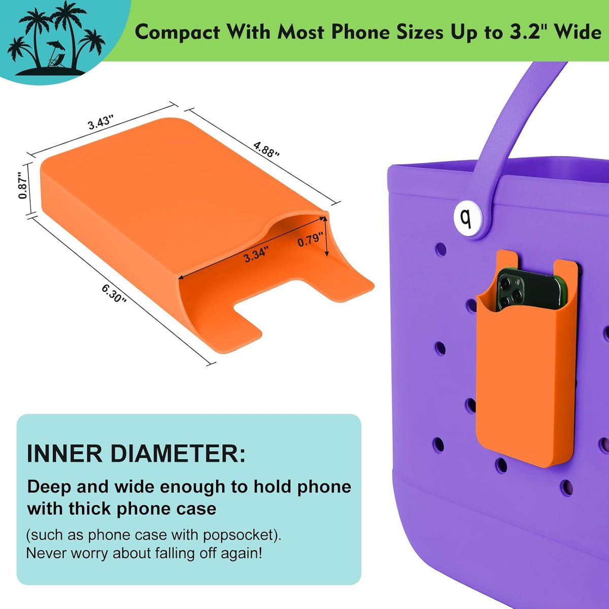 Phone Holder Compatible with Bogg Bag Accessories, ABS Hard Plastic Insert for Bogg Bag Phone Holder - Orange