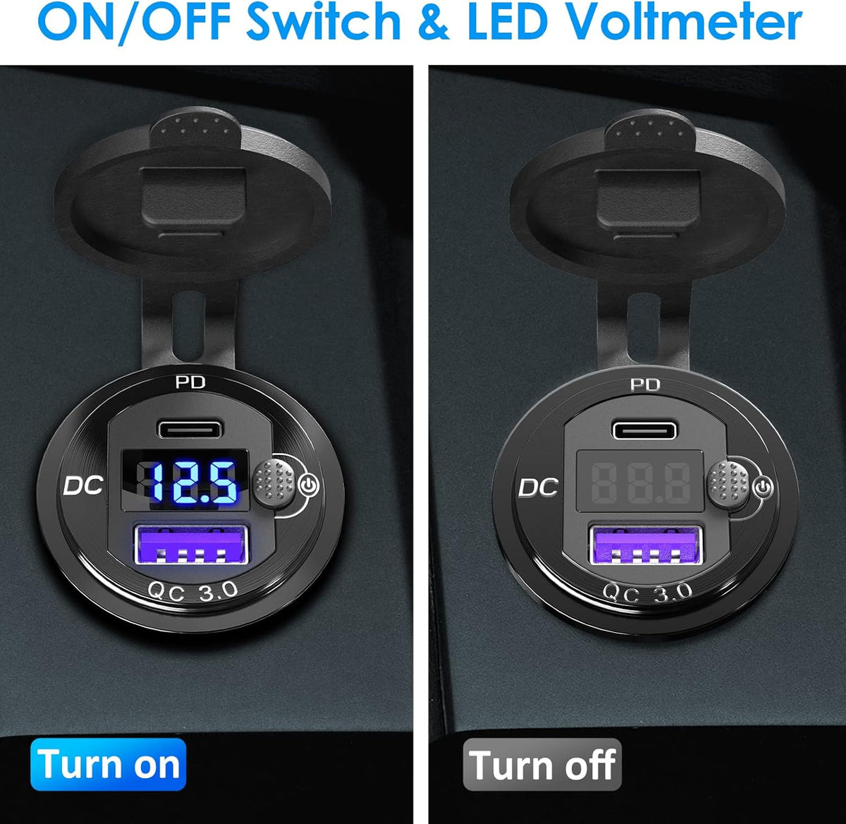 [Upgraded Version] 12V USB Outlet 2 Pack, OUFFUN PD 20W USB-C and 18W QC3.0 Charger Socket with Power Switch for Car