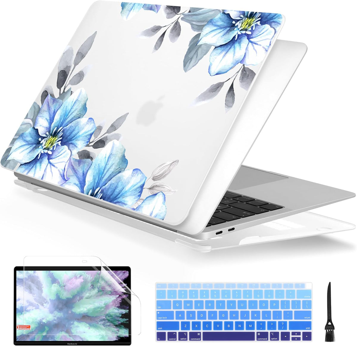 Batianda Case for MacBook Air 13 Inch M1 2020 2019 2018 Release Model A2337 A2179 A1932 with Retina & Touch ID, Floral Series Hard Shell Cover with Keyboard Cover & Screen Protector,Hibiscus Flower