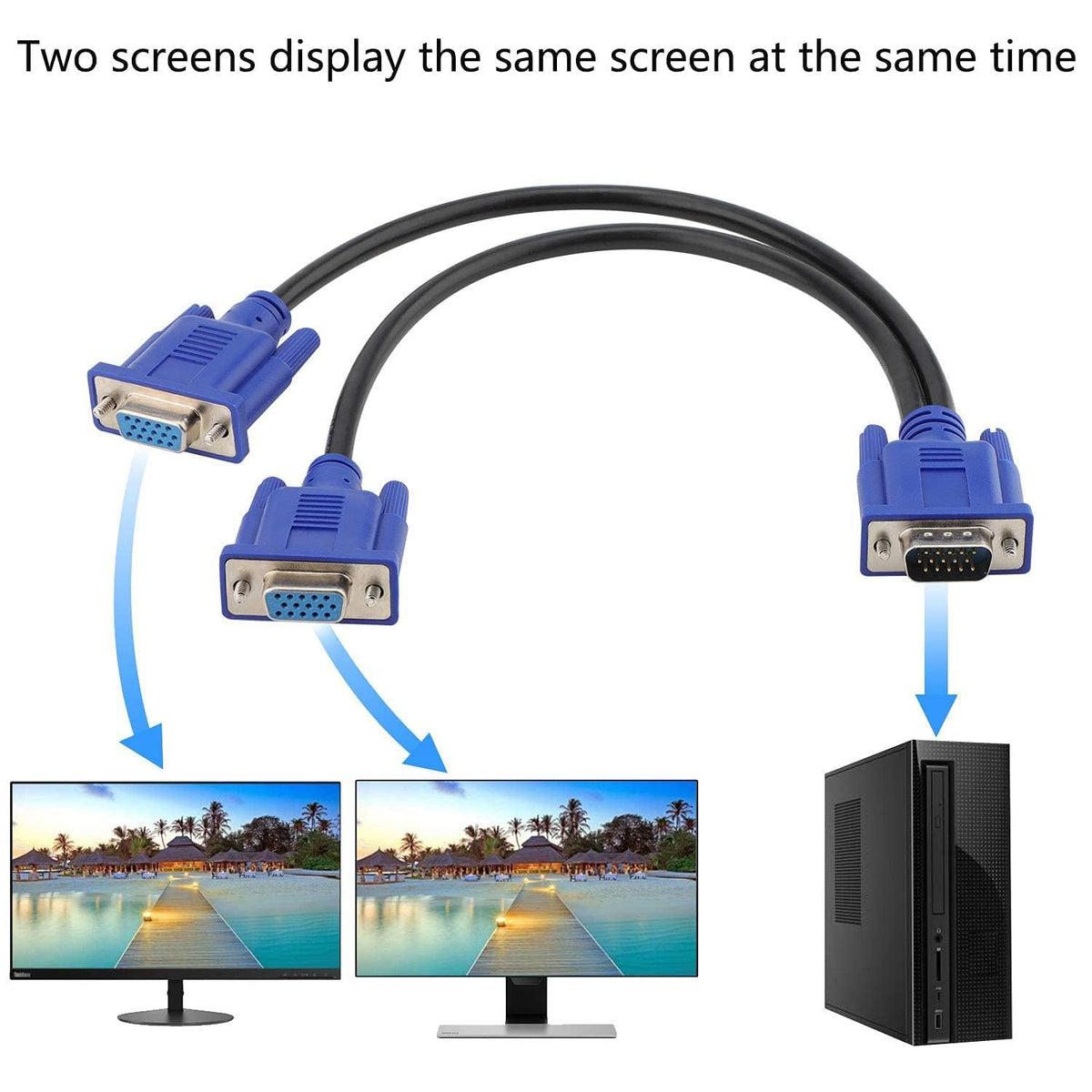 PASOW VGA Splitter Cable 1080P Dual VGA Monitor Y Cable 1 Male to 2 Female Adapter Cable Only for Screen Duplication - 1.5 Feet (No Screen Extension) - Only Work for Identical Monitor