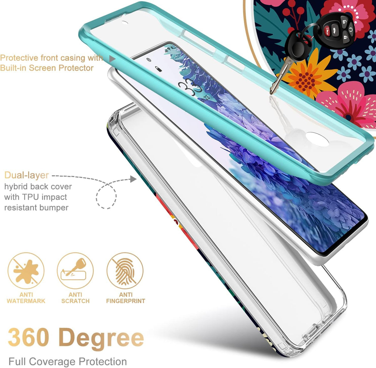 Esdot Protective Case for Samsung Galaxy S20 FE, Built-in Screen Protector, Fashionable Designs for Women Girls, 6.5"