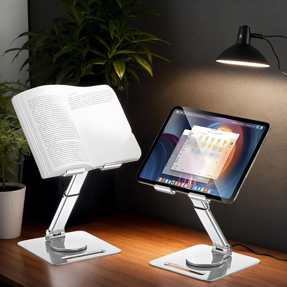GuaziV 360° Rotating Tablet Stand - Adjustable iPad Tablet Holder for Desk, Foldable iPad Swivel Stand for Home & Office (Polished Silver)