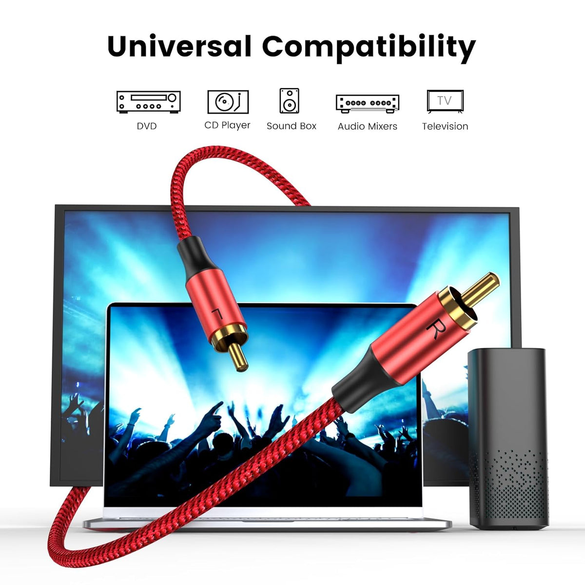 MOSWAG 2RCA Male to 2RCA Male Audio Cable, RCA Stereo Cord 6.6Ft/2M for Home Theater, Car Audio