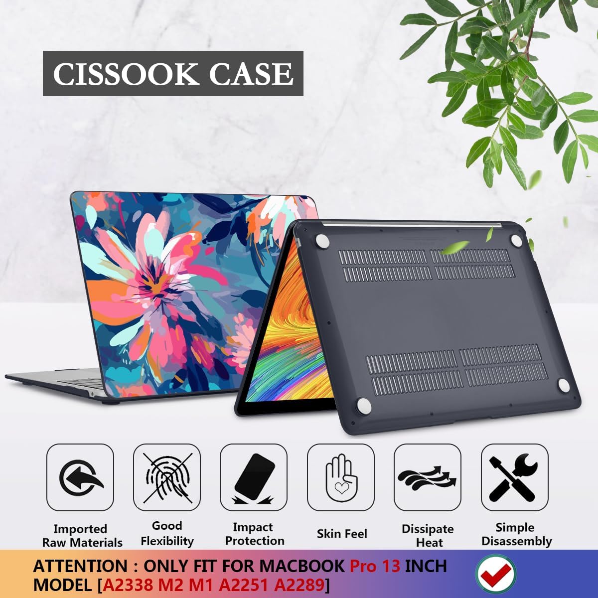 CISSOOK Compatible with MacBook Pro 13 inch Case 2025-2016 Release M2 M1 Chip A2338 A2251 A2289 with Touch Bar, Plastic Hard Shell Case &Keyboard Cover& Screen Protector, Muti-Color Painting