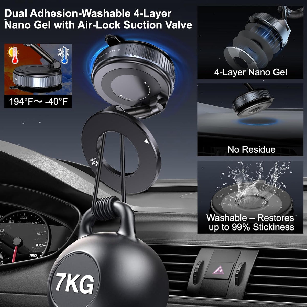 Vacuum Magnetic Suction Phone Holder, Foldable and Retractable Hands-Free Suction Cup Phone Mount for Car/Gym/Mirror/Smooth Surface, Compatible with iPhone Android and All Smartphones (Black)