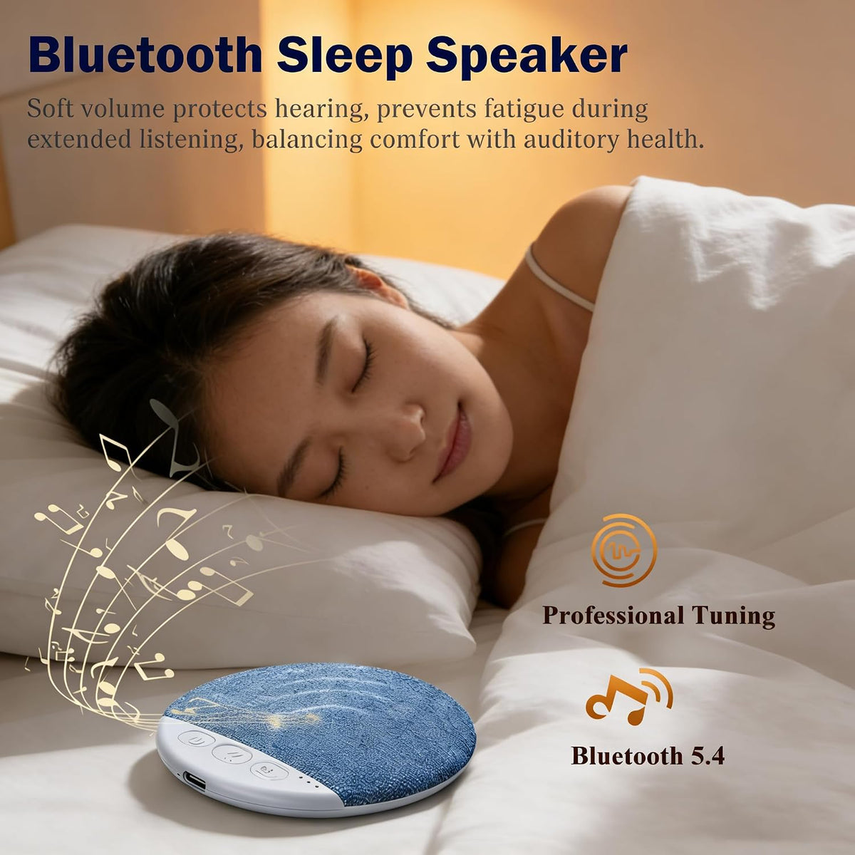 Generic Immersive Ultra-Slim Bluetooth Pillow Speaker for Sleeping, Ultra-Thin Bluetooth Sleep Aid Speaker with White