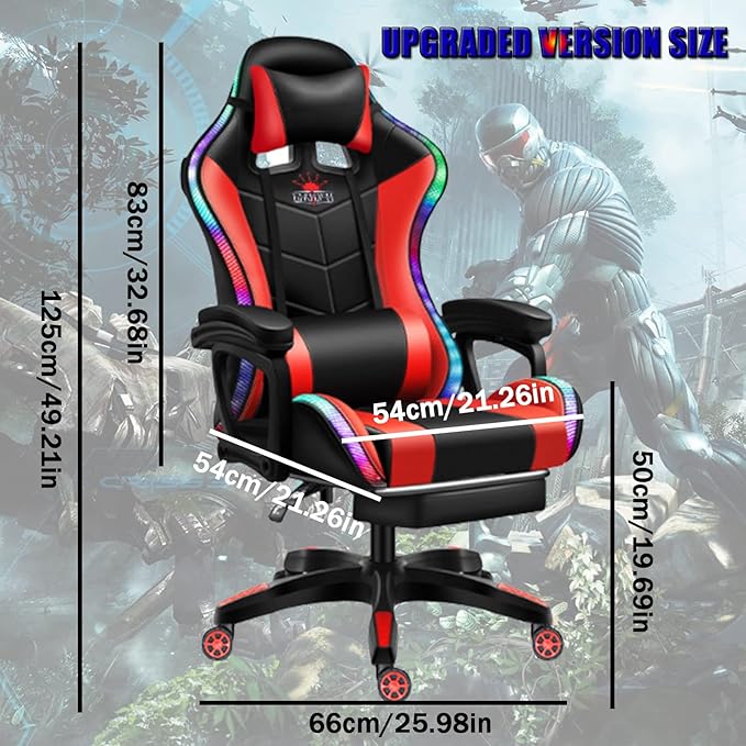 Gaming Chair Massage with Bluetooth Speakers and Led Lights Ergonomic Computer Gaming Chair with Footrest RGB Video Game Chair with High Back Lumbar SupportPink