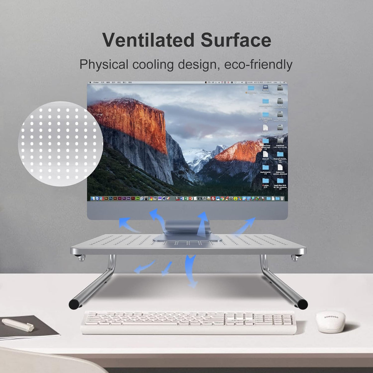 suptek Monitor Stand Riser, Laptop Holder Printer Riser Desk Accessories, Vented Metal Platform and 4 inches Height Underneath Storage for Office Supplies (MST004S-2), 2 Pack, Silver