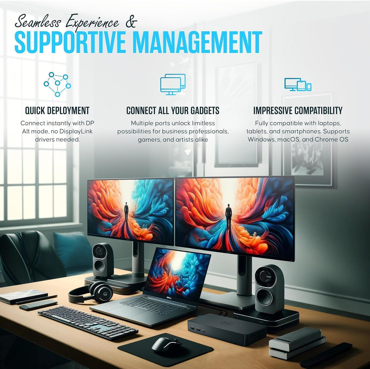 WD22TB4 Dell Thunderbolt 4 Dock 40Gbps USB-C/USB A - Dell Docking Station Dual Monitor with 180W, HDMI & DisplayPort Cable - Supports 4K Displays & Upto 3 Monitors (Renewed)