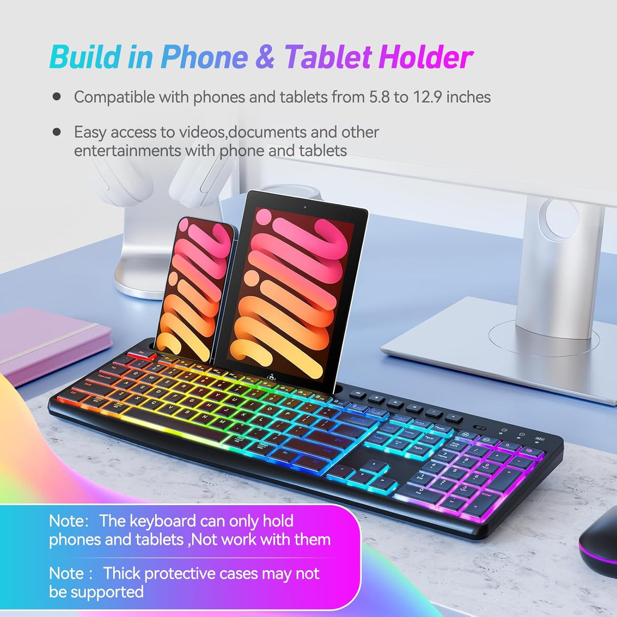 Wireless Keyboard and Mouse Combo with Backlit, 2.4Ghz Rechargeable Light Up Keyboard Mouse Set for Computer