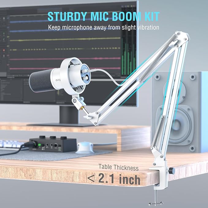 FIFINE XLR Dynamic Microphone with Boom Arm Kit for Vocal Recording Studio Podcast Mic Bundle with Metal Arm Stand Tap-to-Mute 3.5mm Headphone Jack for Streaming Music Creation (K688W+CS1W)