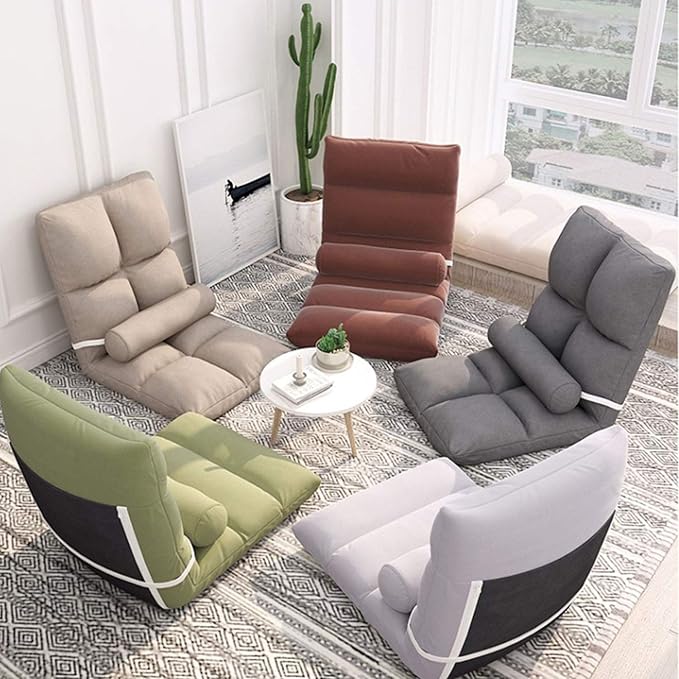 Adjustable 5Position Floor Chair -Pillow Gaming Chair-Cushion Dorm Rocker-Gamer-Comfy for Reading Game Meditating-Simplicity Style-and Free Long Bolster Pillow(Beige)