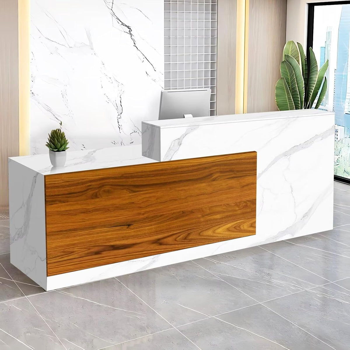 Reception Desk with Counter Modern Checkout Counter with Lockable Drawer Keyboard Tray Receptionist Desk for Office Salon Reception Table M Left 51inch/130cm