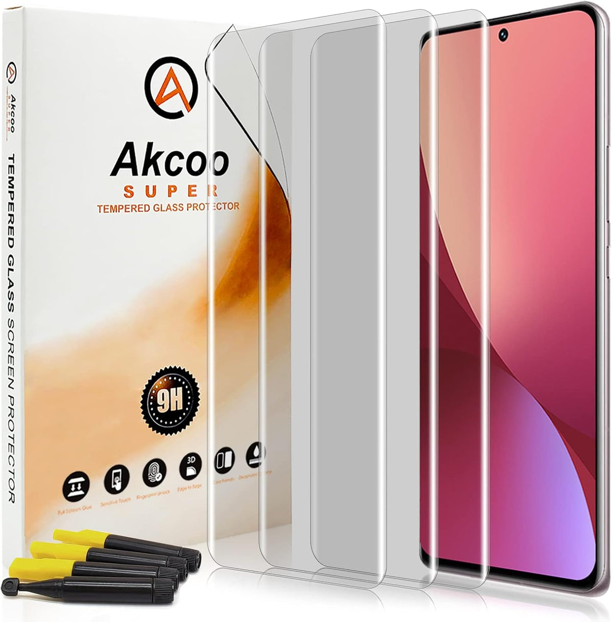 [3 Pack] Xiaomi 12 Screen Protector, Tempered Glass with UV Full Screen Adhesive, Edge to Edge Coverage for Xiaomi 12X
