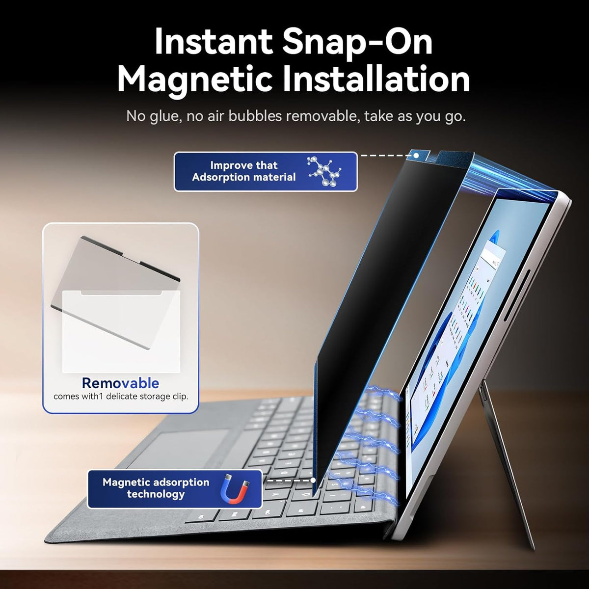 Magnetic Privacy Filter Compatible with Microsoft Surface Pro 7 Plus/Pro 7/Pro 6/Pro 5/Pro 4/Pro 3, 12.3 Inch Removable Anti Spy Glare Blue Light Privacy Screen