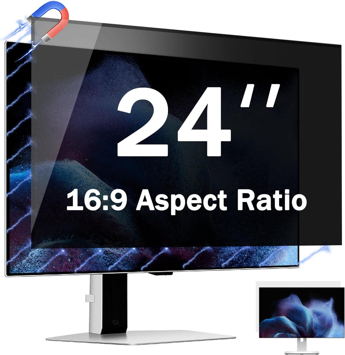[2 Pack] Magnetic Computer Privacy Screen Filter 24 Inch for Frameless Monitor 16:9 Aspect Ratio, Removable Anti Glare Blue Light Protector, Double Sided Reversible Eye Care 24in Film