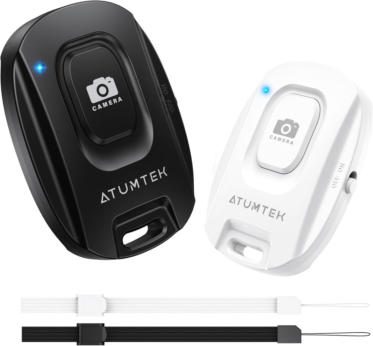 ATUMTEK Camera Remote Shutter for iPhone and Android Smartphones (2 Pack), Wireless Phone Remote Control Selfie Button for Photos and Videos (Bluetooth 5.2), Wrist Strap Included, Black & White