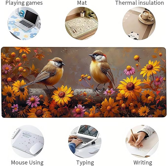 Yellow Mouse Pad Large 40x16 in Gaming Mousepad with Non-Slip Rubber Base Waterproof Smooth Surface Desk mat Extended Desk Mat with Stitched Edges Computer Accessories Gifts for Men Bird 3-4328