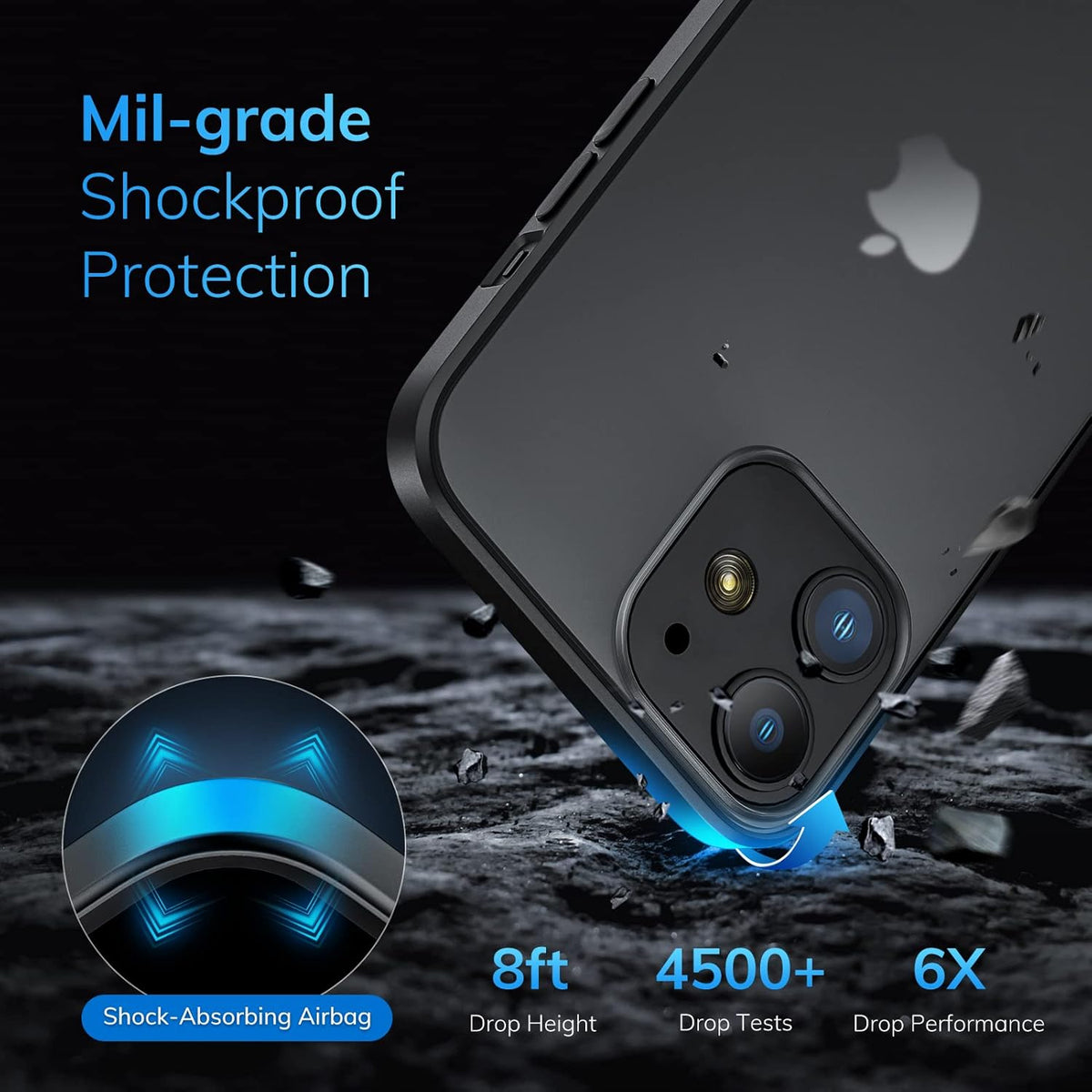 ORIbox Black Case for iPhone 11, Shockproof Full Body Protective Cover 6.1", Ultra-Thin Non-Slip