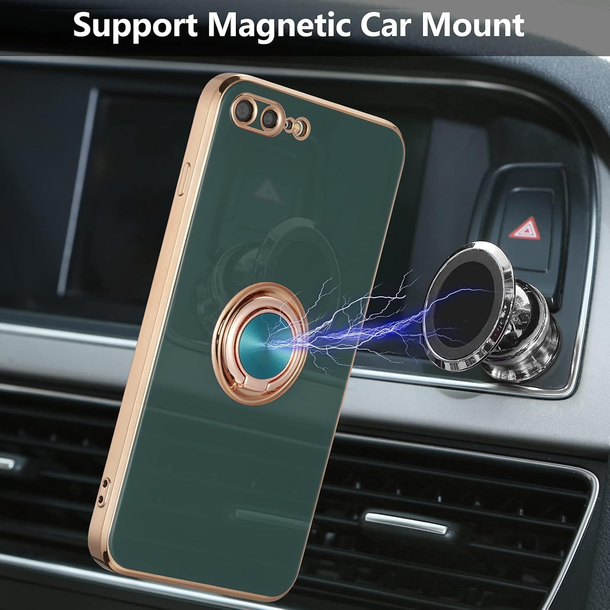 EYZUTAK Electroplated Magnetic Ring Holder Case, 360 Degree Rotation Metal Finger Ring Holder for iPhone 7 Plus 8 Plus