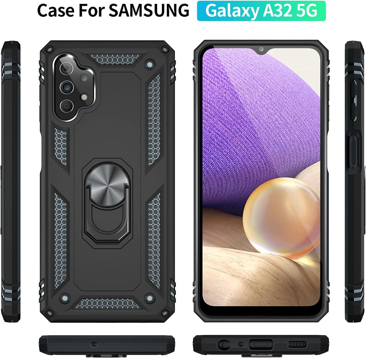 Galaxy A32 5G Case with Screen Protector, [Military Grade] 16ft Drop Tested Cover with Magnetic Kickstand for Samsung