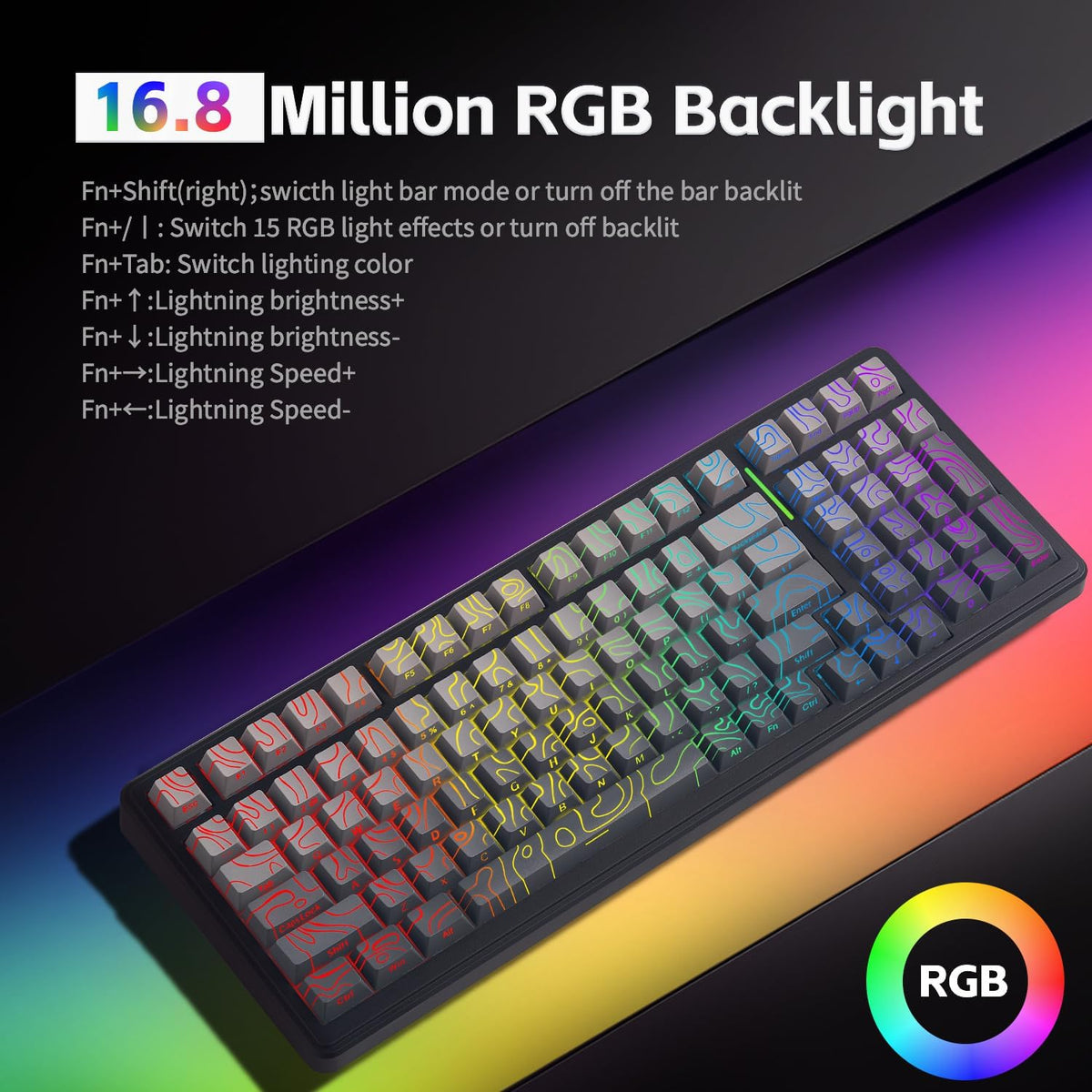 Aula F99 Keyboard Wireless Mechanical Keyboards Computer Bluetooth Gaming Keyboard Creamy Full Size Hot Swappable Custom RGB Backlit with 8000mAh Battery, Tri-Mode BT5.0/2.4GHz/USB-C (Gradient Grey)