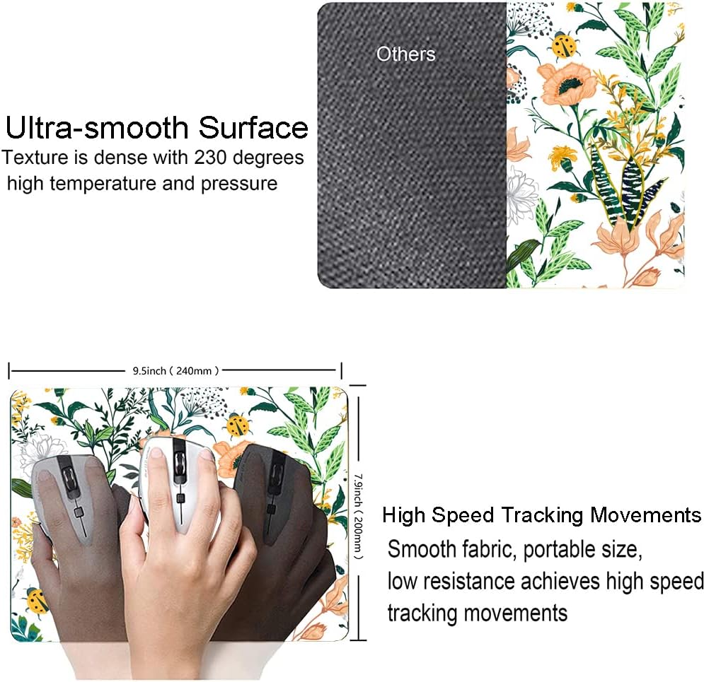 Mouse Pad, Beautiful Floral Mouse Pad, Personalized Waterproof Mousepad Rectangle Customized Mouse Pads with Designs Non-Slip Rubber Smooth MousePads for Computer Laptop
