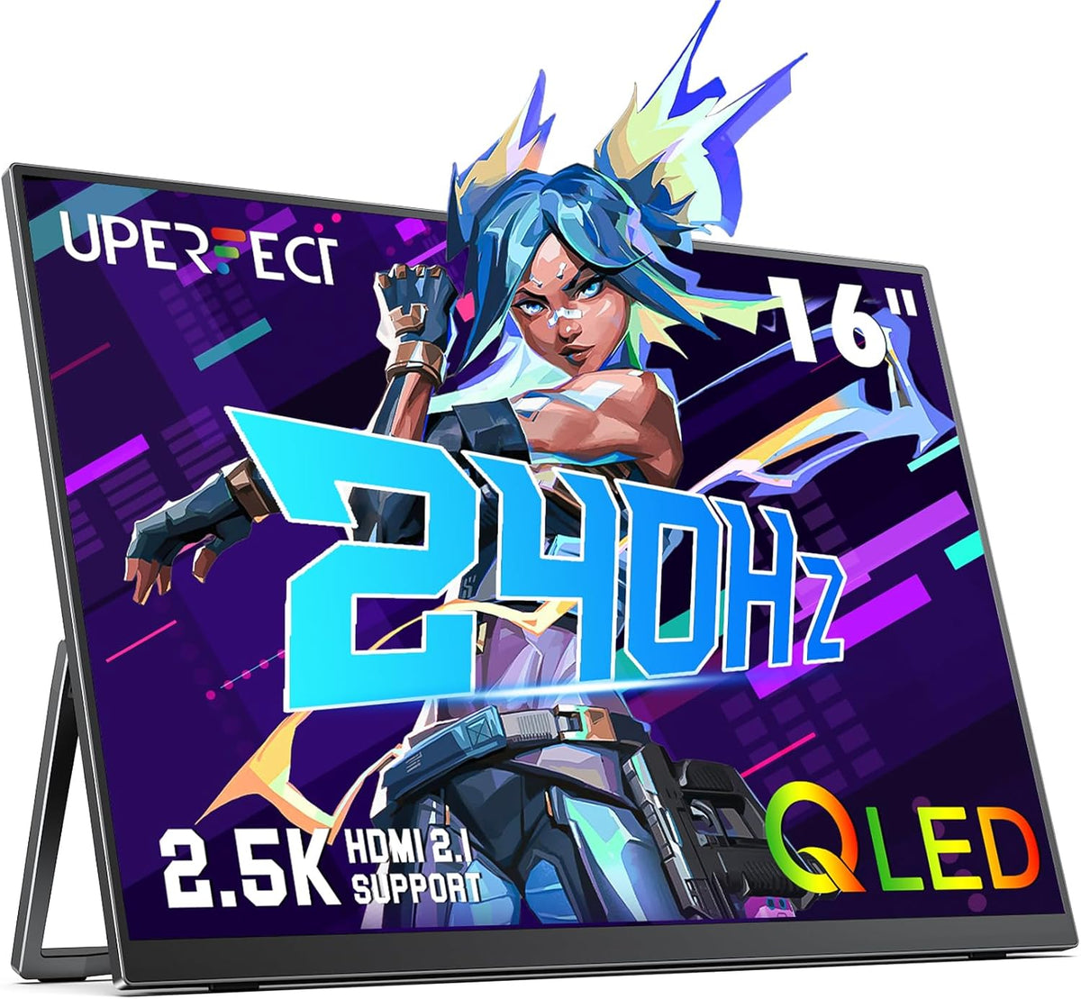 UPERFECT 2.5K 240Hz QLED Portable Monitor, 16" 2560x1600 QHD 100% DCI-P3 400 Nits Portable Gaming Monitor w/Stand & VESA, Adaptive Sync HDMI 2.1 External Screen for Laptop PC Phone Game Console